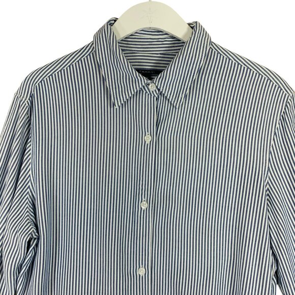 Tahari Women’s Button down blouse top Size med blue and white - Picture 8 of 14